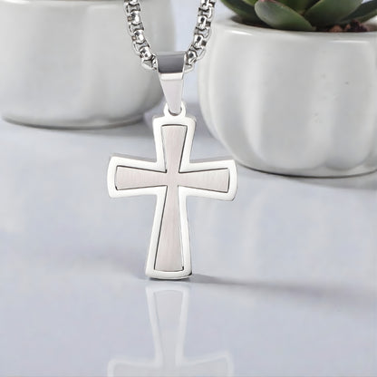 Collier homme, pendentif croix "Essence Moderne variante argent