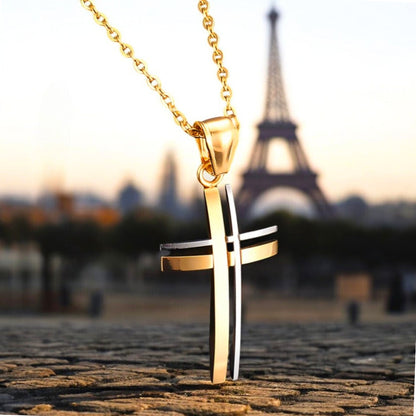 Collier homme, pendentif croix FIRST CROSS™ variante dore Paris