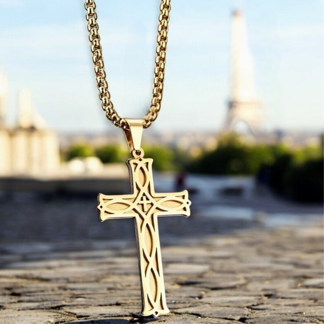 Collier homme, pendentif croix IRLOCROSS™ variantes doree 