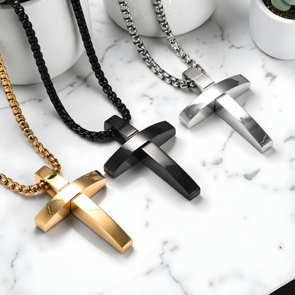 Collier homme, pendentif croix "Indomptable" trois variantes argent dore noir