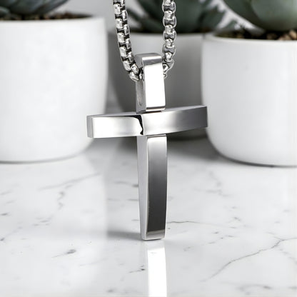 Collier homme pendentif croix L'Absolu incurvée argent variante