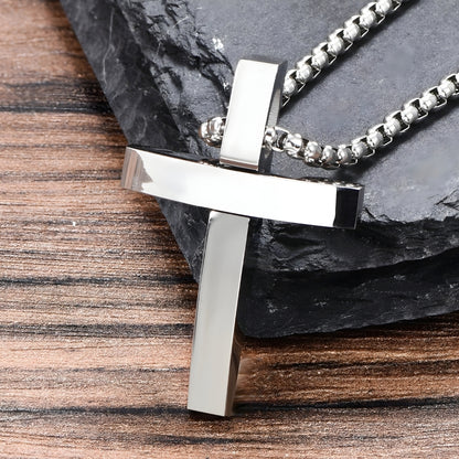 Collier homme pendentif croix L'Absolu incurvée variante argent pierre bois