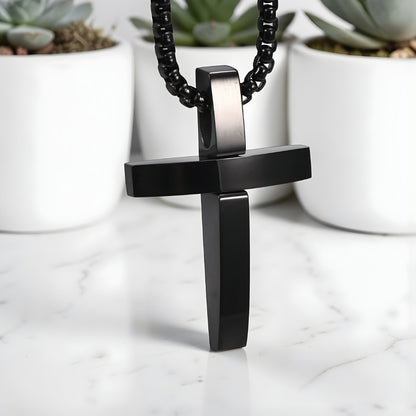 Collier homme pendentif croix L'Absolu incurvée variante noire