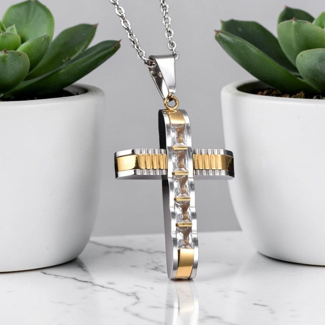 Collier homme, pendentif croix "L'Armure de Lumière" variante argent dore