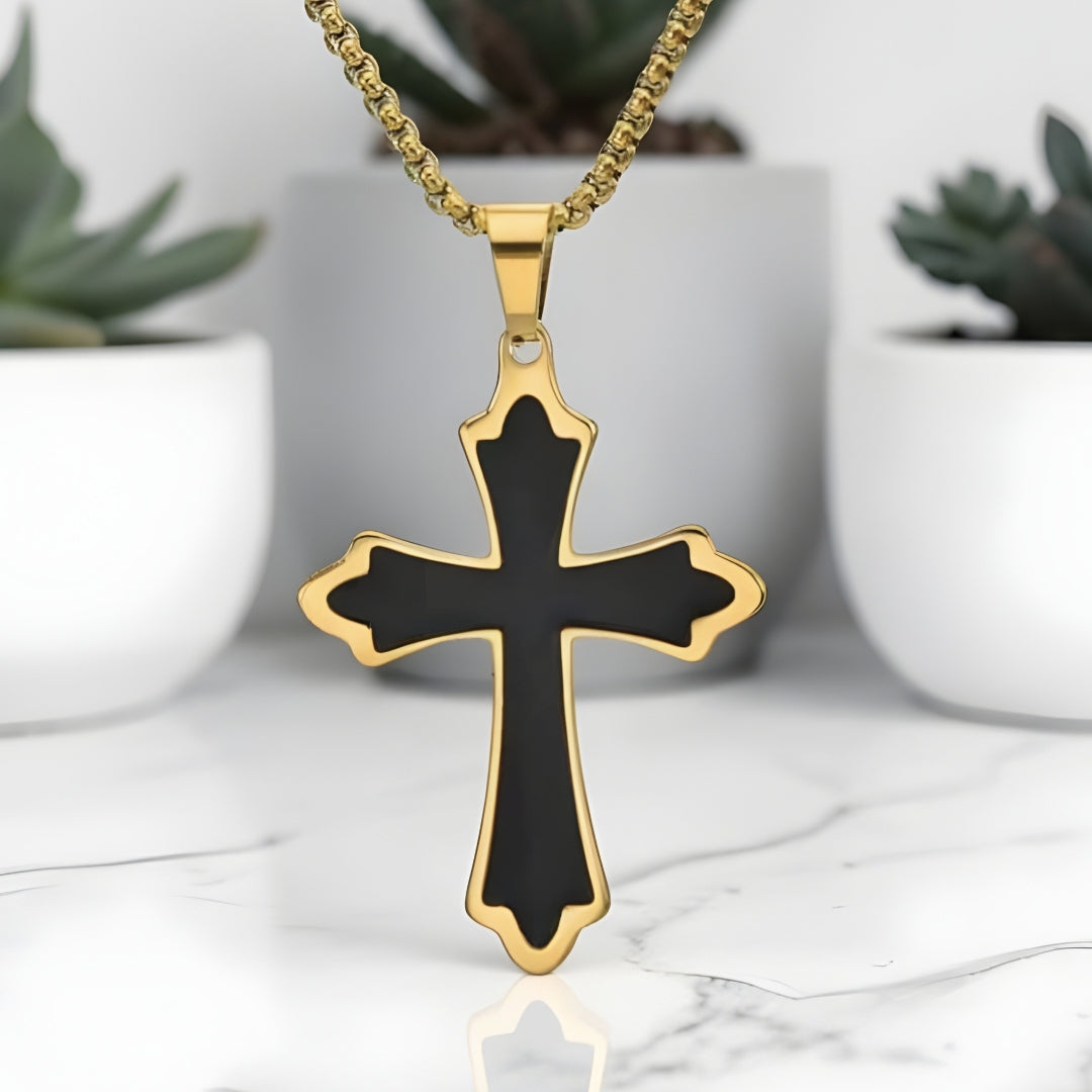 Collier homme, pendentif croix "L'Héritage Royal"  dore variante
