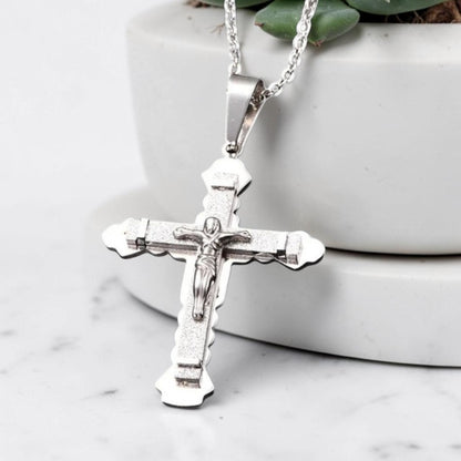 Collier homme, pendentif croix Le Crucifix Baroque à Double Superposé variantes argent