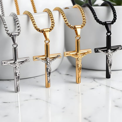 Collier homme pendentif croix "Le Crucifix des Braves"variantes argent dore dore argent noir argent