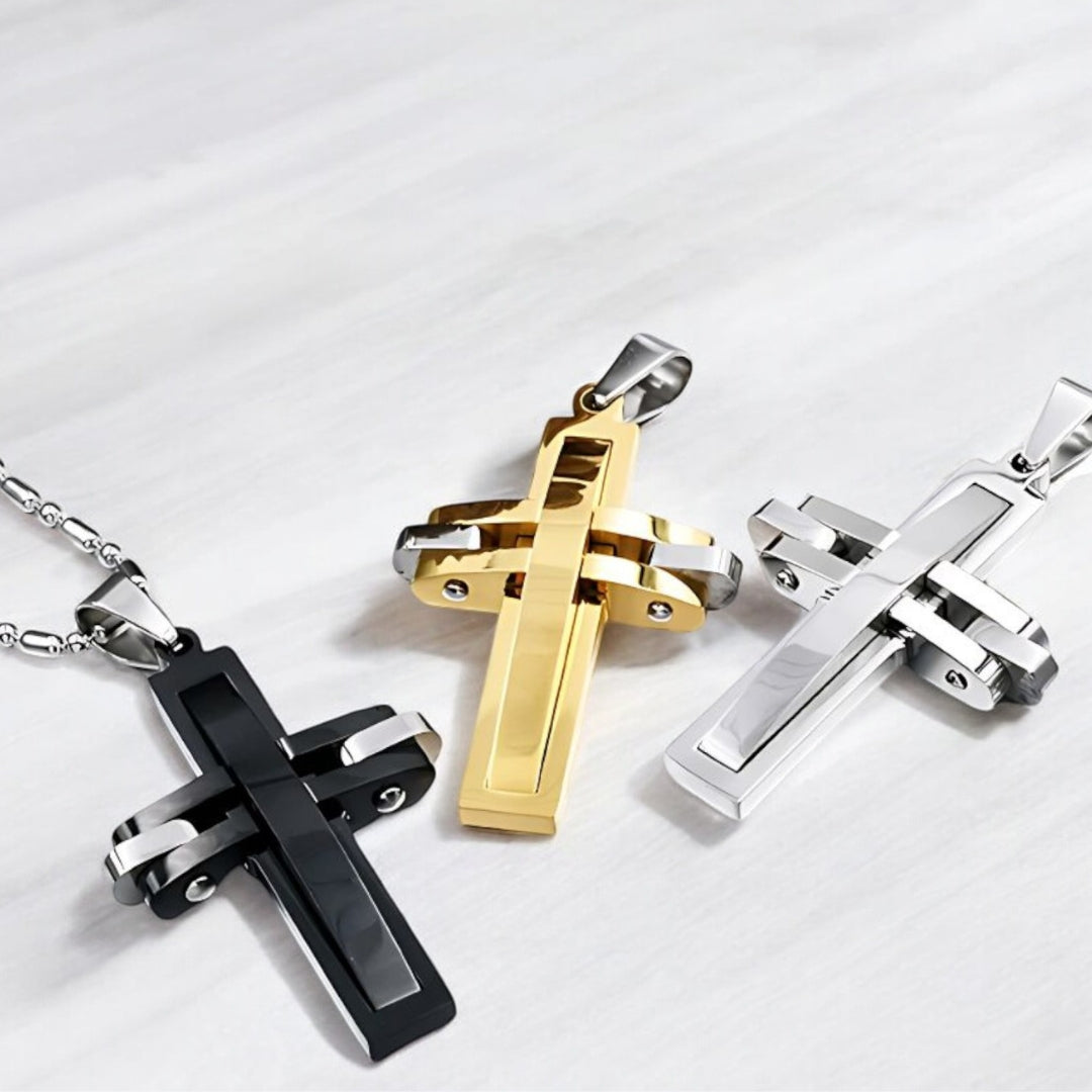 Collier homme, pendentif croix MODERN CROSS™ dore noir argent