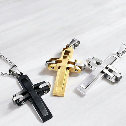 Collier homme, pendentif croix MODERN CROSS™ dore noir argent