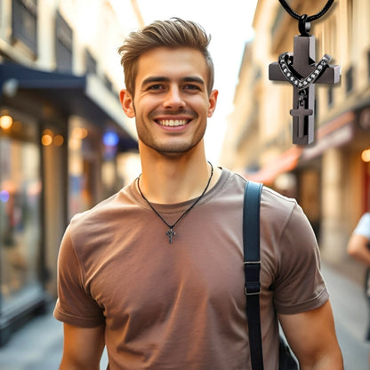 Collier homme, pendentif croix SHINY SOUVENIR CROSS™ noire t-shirt mode sac rue