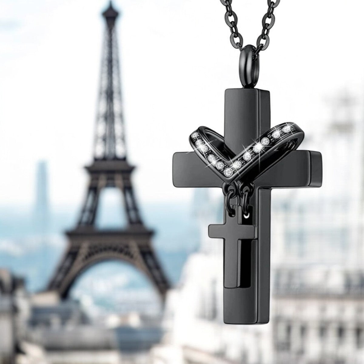 Collier homme, pendentif croix SHINY SOUVENIR CROSS™ variante noire 