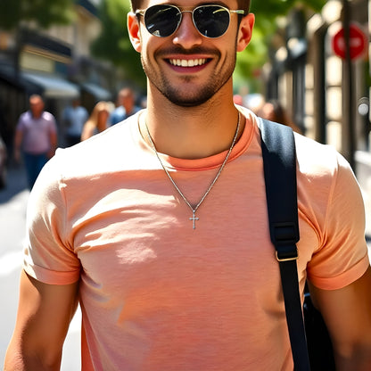Collier homme, pendentif croix STRASSCROSS™t-shirt saumon belle journee 