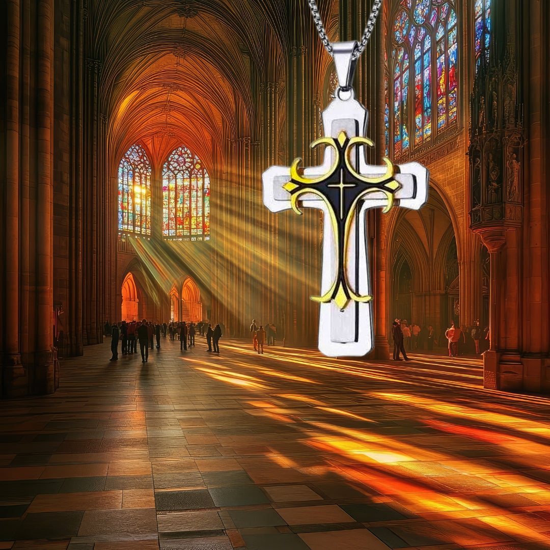 Collier homme, pendentif croix TRIPLE CROSS™tricolore eglise coloree