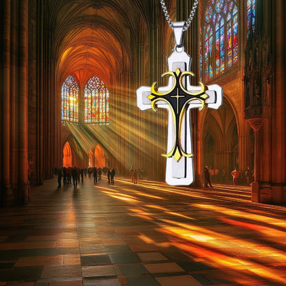 Collier homme, pendentif croix TRIPLE CROSS™tricolore eglise coloree