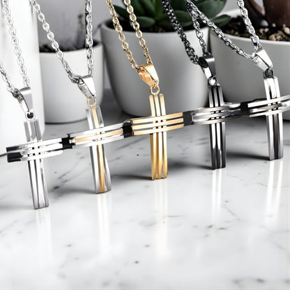 Collier homme pendentif croix "Trinité Moderne" cinq variantes marbre
