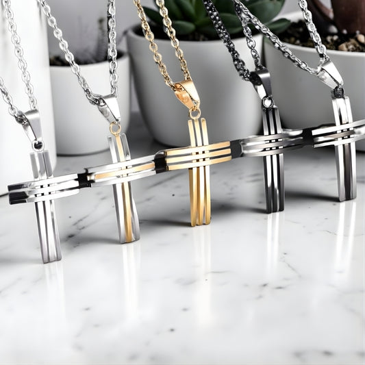 Collier homme pendentif croix "Trinité Moderne" cinq variantes marbre