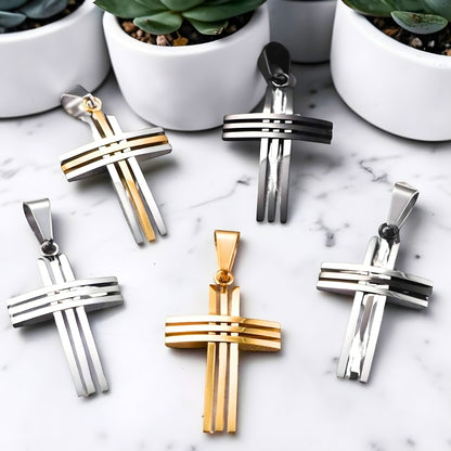 Collier homme pendentif croix "Trinité Moderne" croix sans chaine couchées marbre
