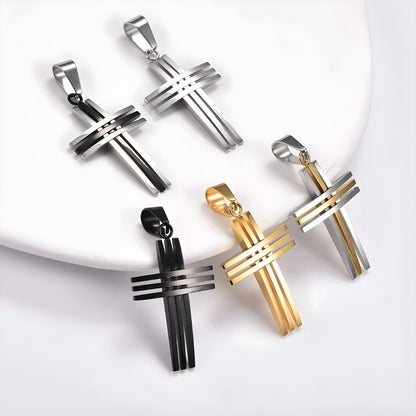 Collier homme pendentif croix "Trinité Moderne" croix sans chaine couchées presentation differente