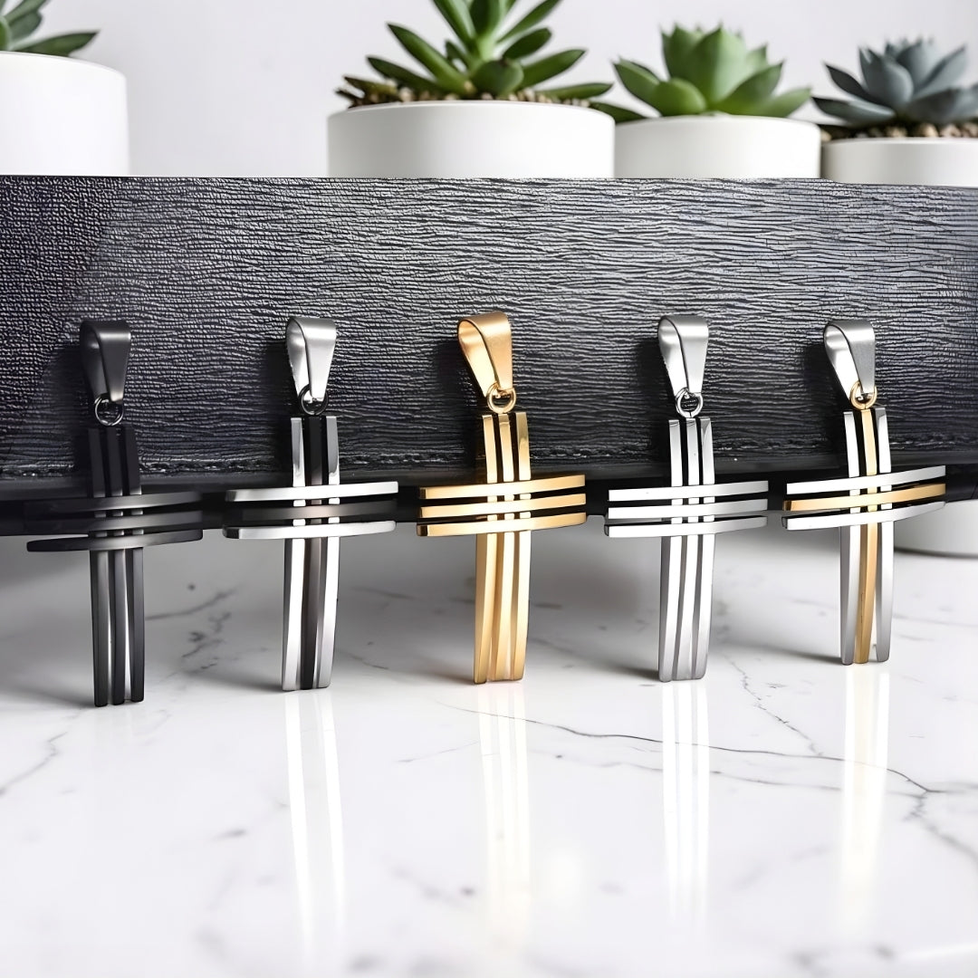 Collier homme pendentif croix "Trinité Moderne" croix sans chaine debout