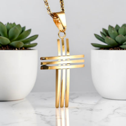 Collier homme pendentif croix "Trinité Moderne" variante doré
