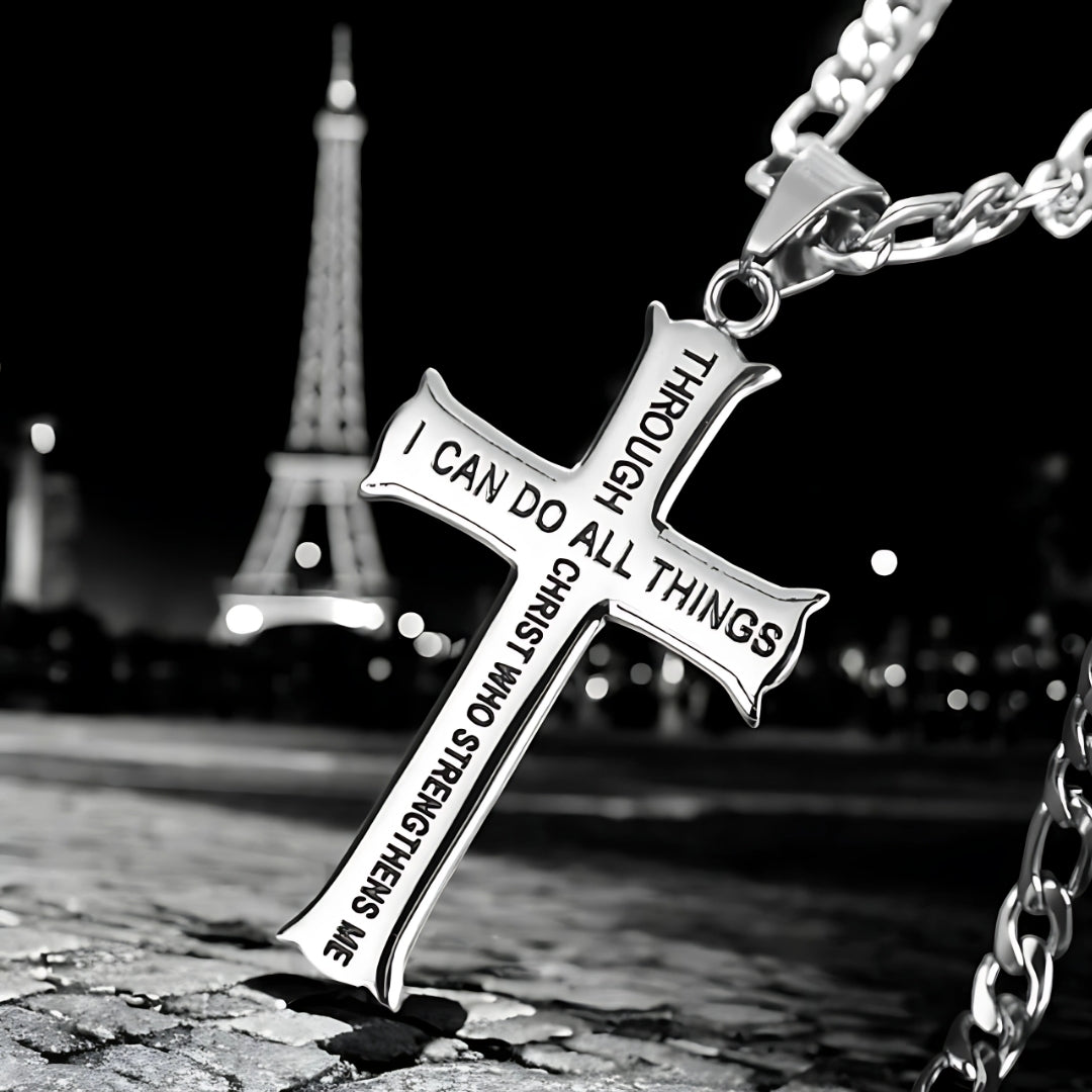 Collier homme, pendentif croix VERSECROSS argente Paris
