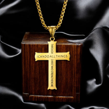 Collier homme, pendentif croix VERSECROSS doree boite