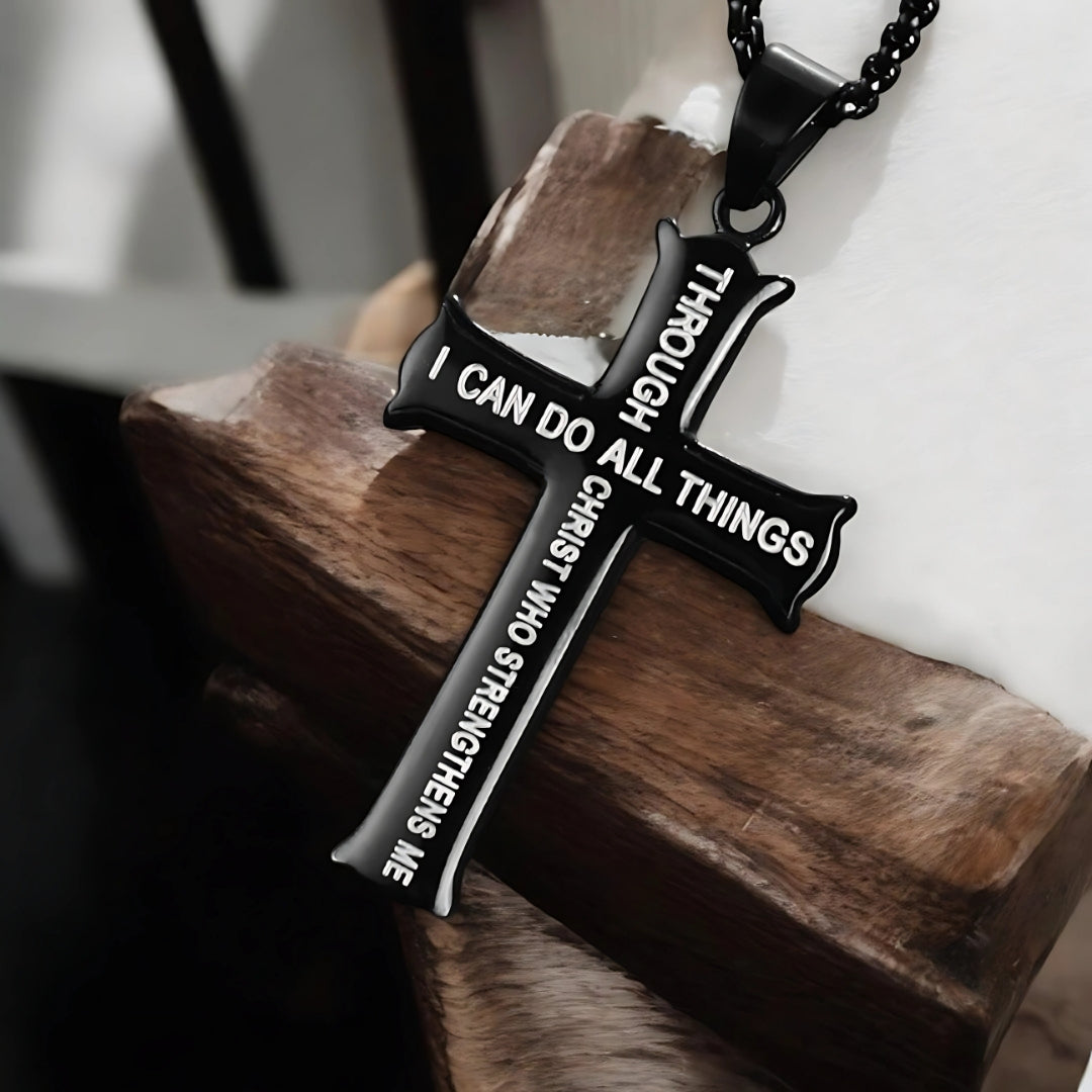Collier homme, pendentif croix VERSECROSS noire bois