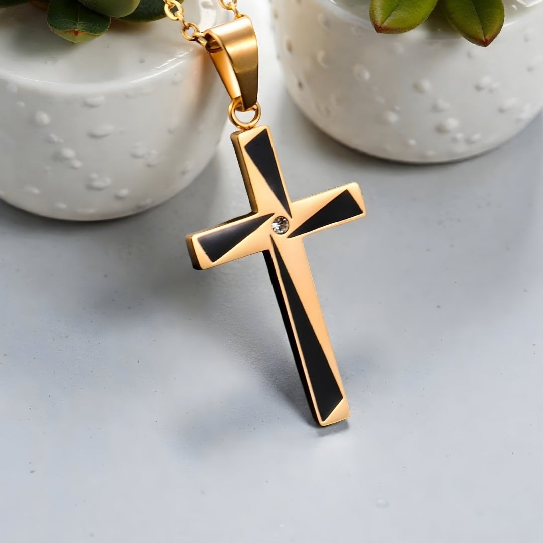 Collier homme, pendentif croix "X-Factor" variante dore