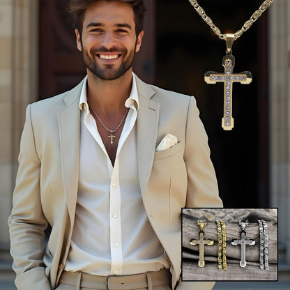  Collier homme, pendentif croix ZIRCOCROSS III doree homme elegant eglise