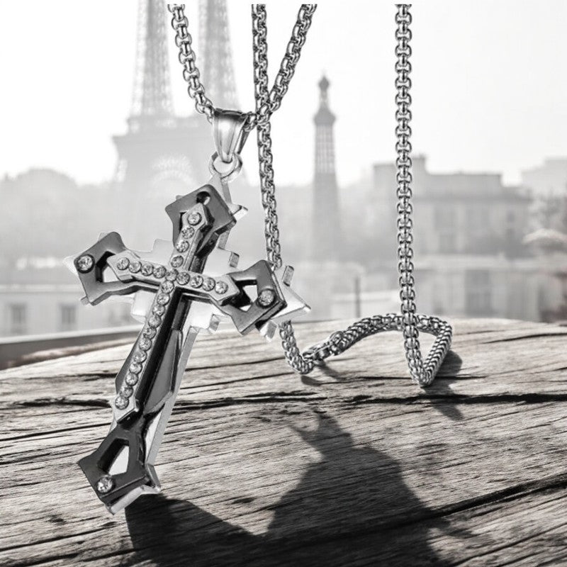 Collier homme, pendentif croix ZIRCO CROSS details Paris