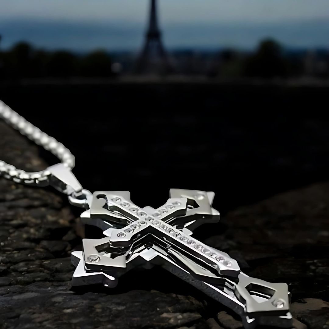 Collier homme, pendentif croix ZIRCO CROSS details Paris noirceur
