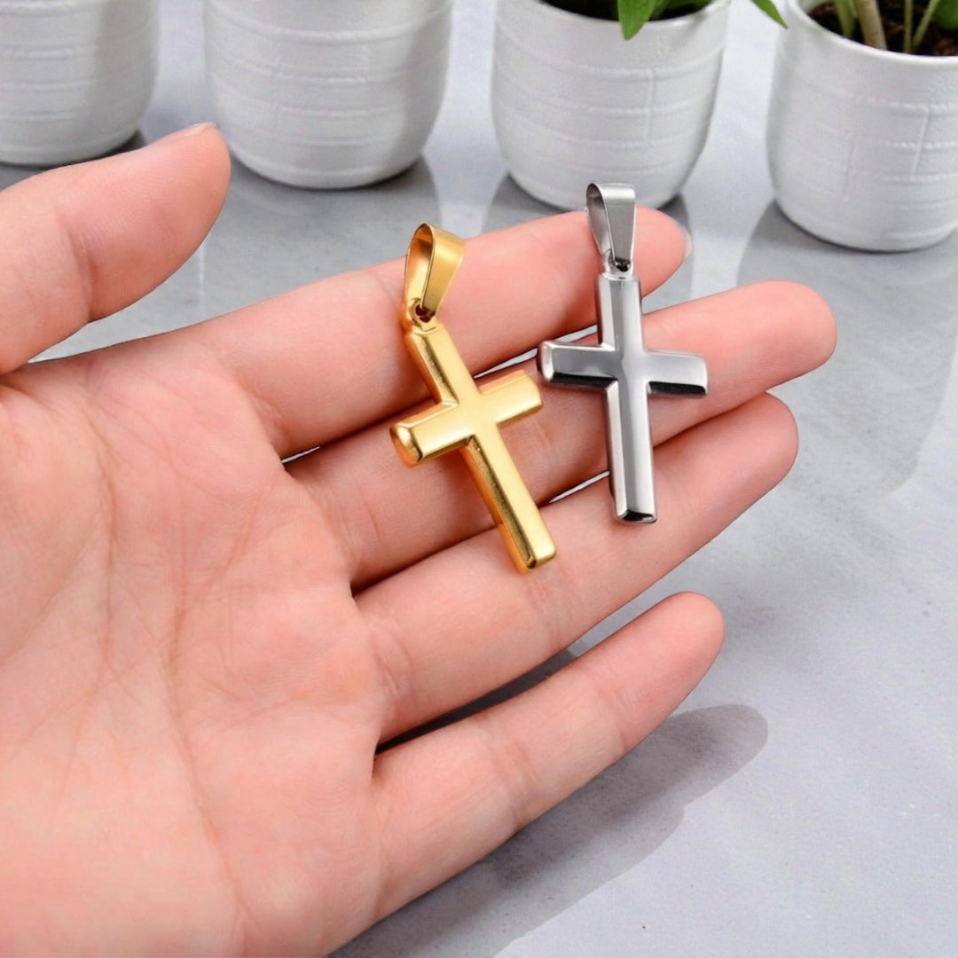Collier homme pendentif croix classique Latine argent dore main plantes