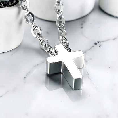 Collier homme, pendentif croix miniature "L'Urban Cross" variante argent couché épaisseur