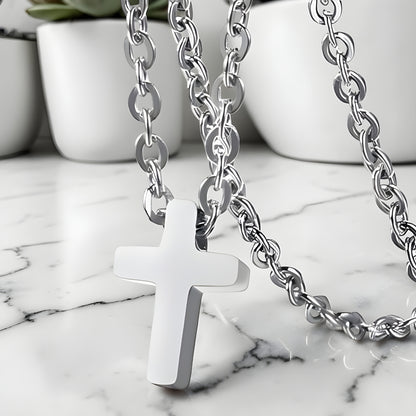 Collier homme, pendentif croix miniature "L'Urban Cross" variante argent marbre