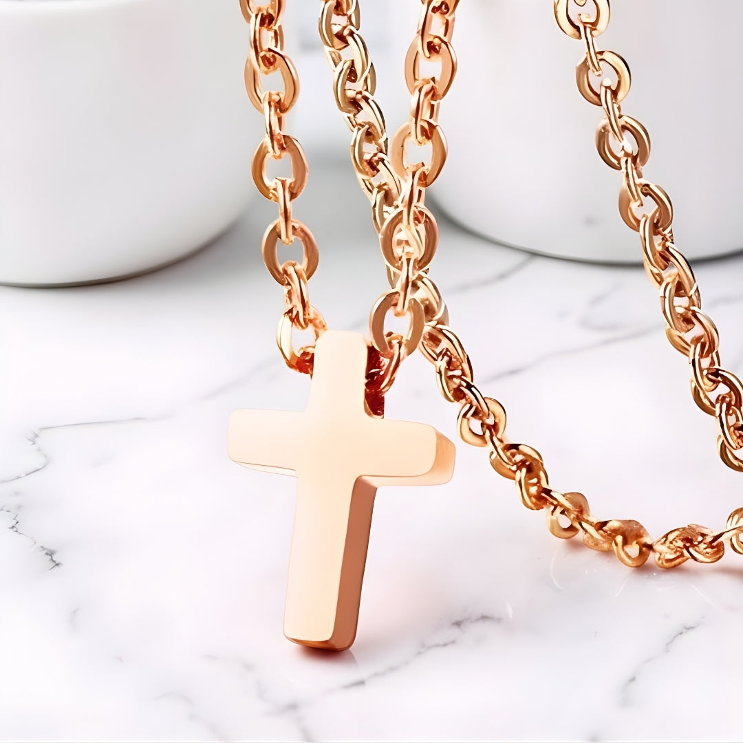 Collier homme, pendentif croix miniature "L'Urban Cross" variante or rose