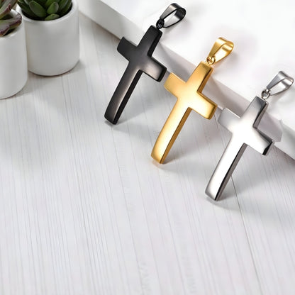 Collier homme pendentif croix minimaliste dore argent noire table blanche sans chaine