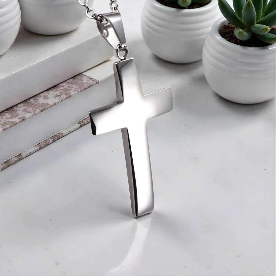 Collier homme pendentif croix minimaliste variante argent