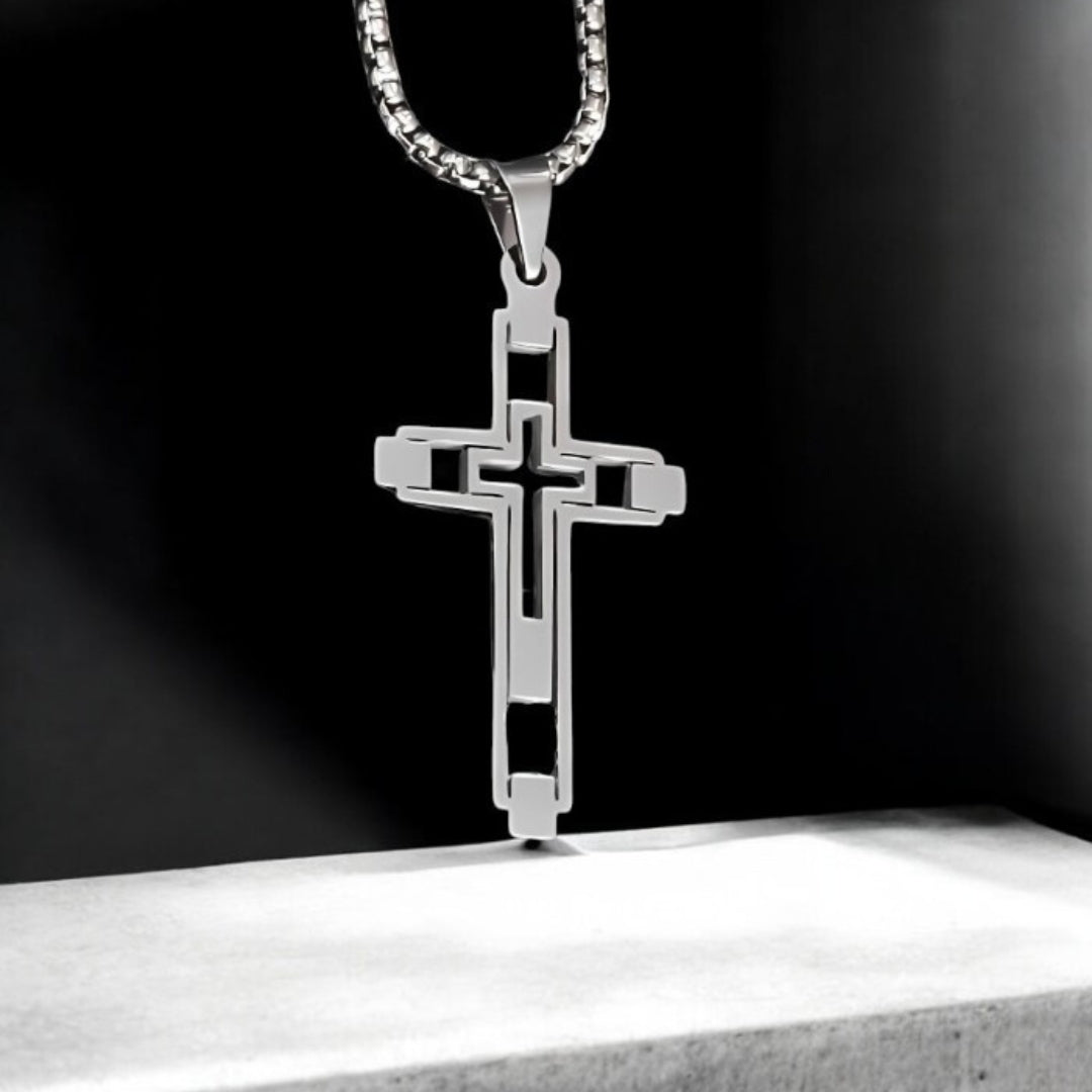 Collier homme, pendentif croix vide HOLLOW CROSS™ argent