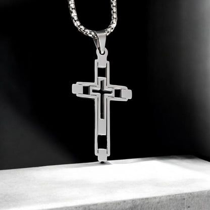 Collier homme, pendentif croix vide HOLLOW CROSS™ argent