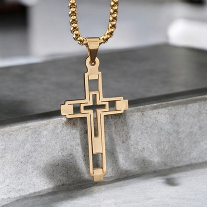 Collier homme, pendentif croix vide HOLLOW CROSS™ doree