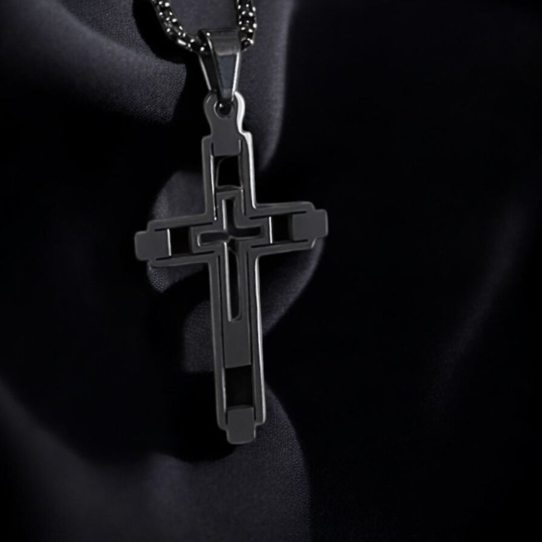Collier homme, pendentif croix vide HOLLOW CROSS™ noire 