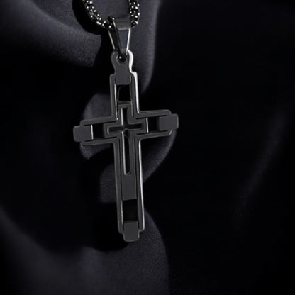 Collier homme, pendentif croix vide HOLLOW CROSS™ noire 