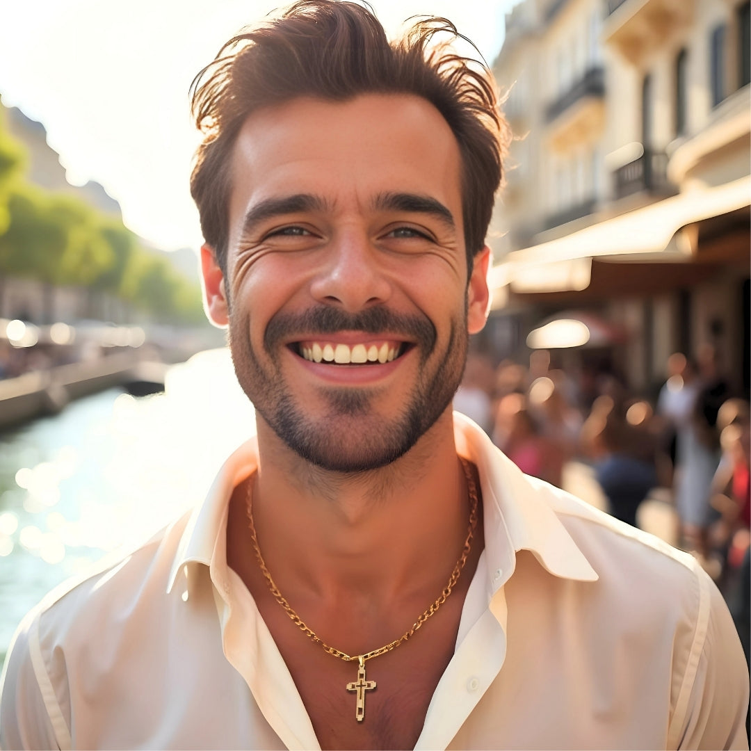 Collier homme, pendentif croix vides HOLLOW CROSS™ dore sourire 