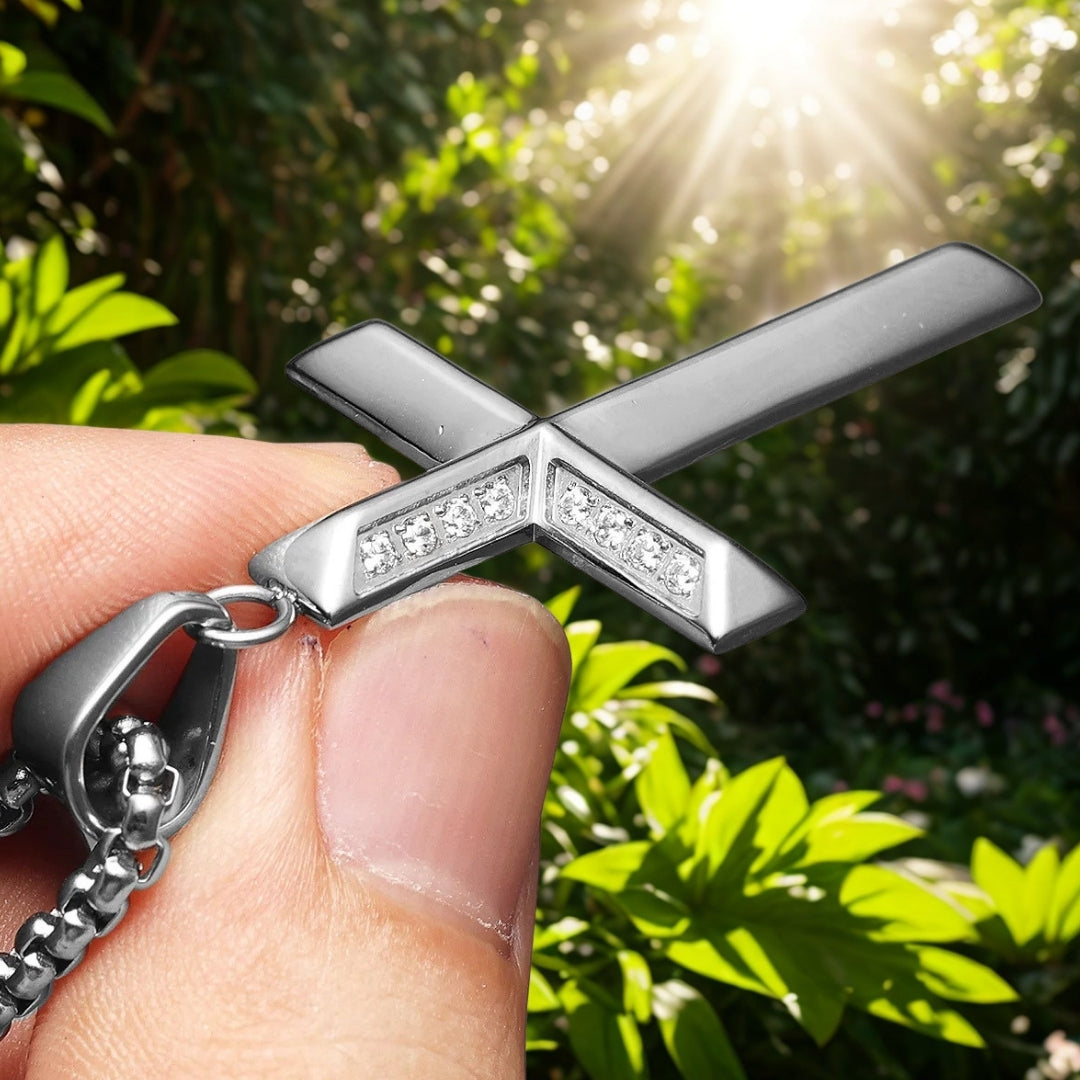 Collier pour homme, pendentif "Croix Éternelle argente arbre soleil