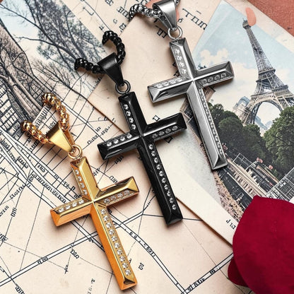 Collier pour homme, pendentif "Croix Éternelle dorée noire argent Paris