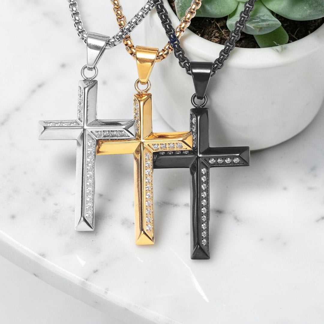 Collier pour homme, pendentif "Croix Éternelle trois variantes marbres 
