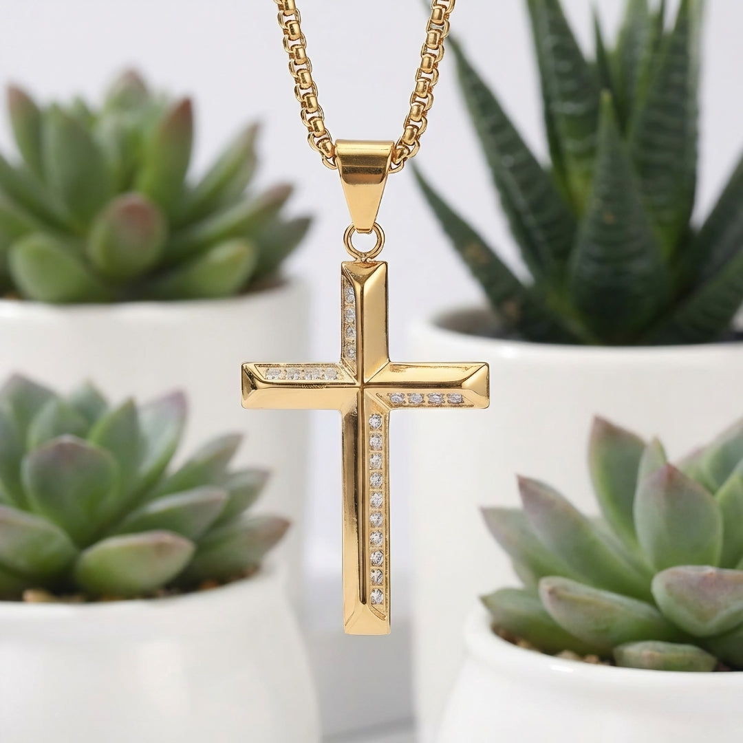 Collier pour homme, pendentif "Croix Éternelle variante doree