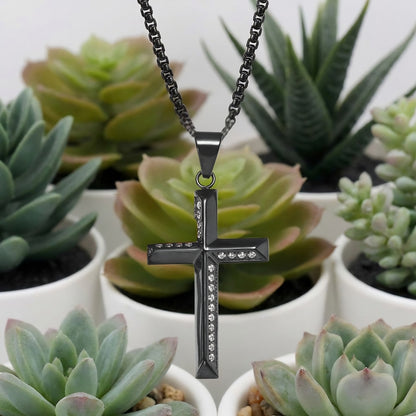 Collier pour homme, pendentif "Croix Éternelle variante noire