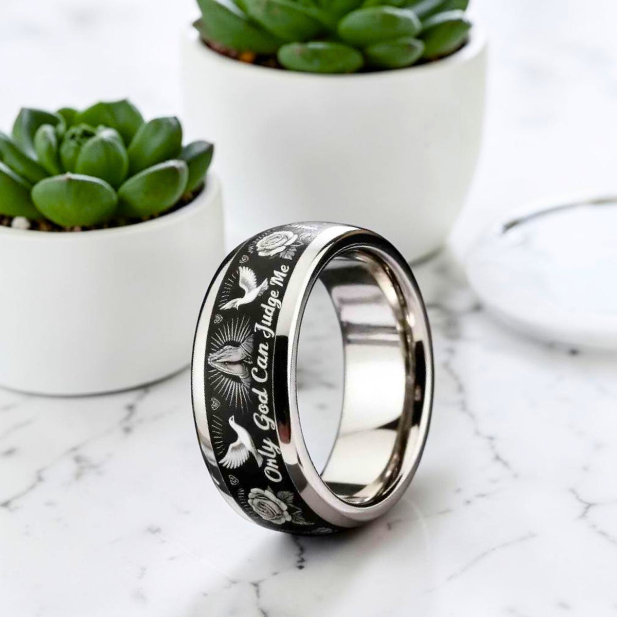 Bague acier inoxydable | mains jointes « Seul Dieu peut me juger »
