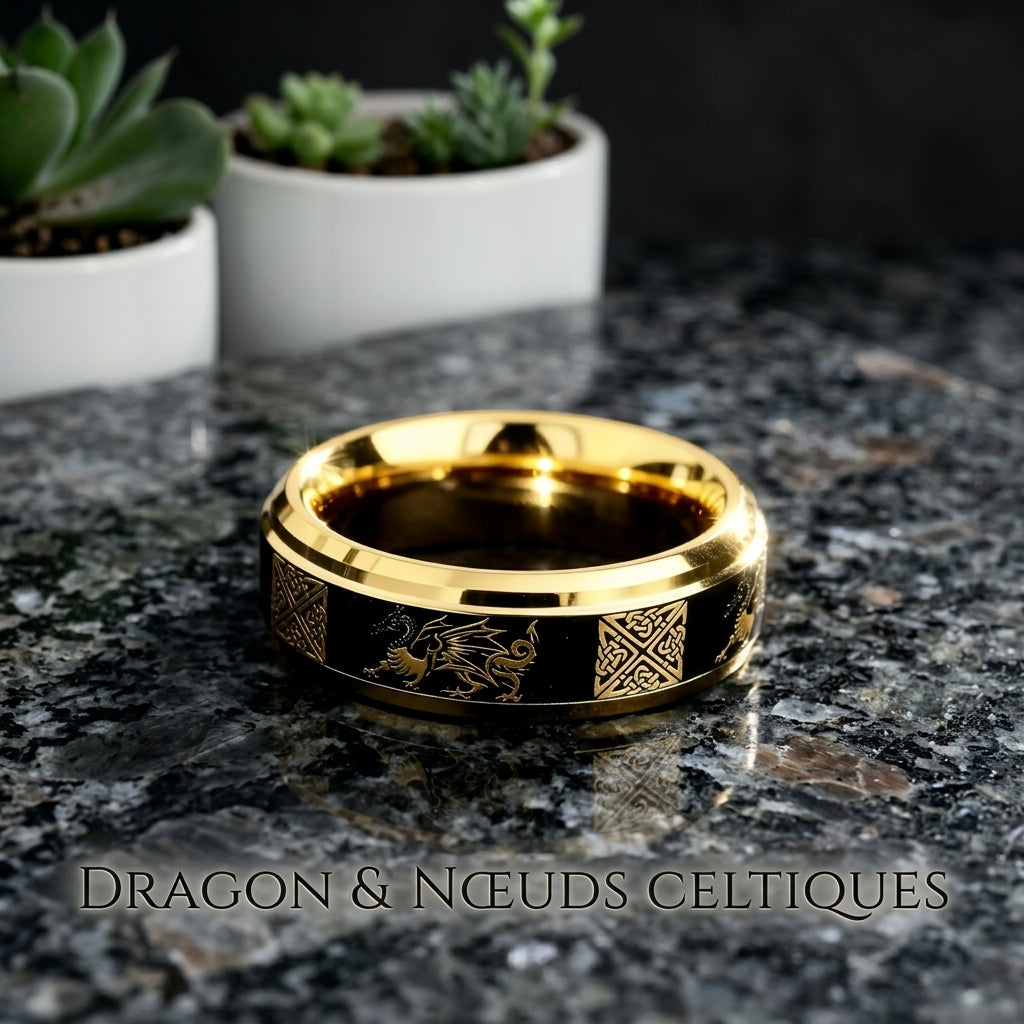 Bague celtique |Dragon & Nœuds Celtiques